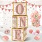 3Pcs 1st Birthday Boxes Party Supplies for Baby Girl, Pink Rose Gold Miss Onederful 1st Birthday Balloons Boxes Decoration, Pink One Year Old Birthday Theme Cardboard Box Decor